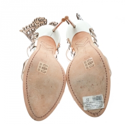 Pre Owned Sophia Webster Rose Gold/White Leather Evangeline Laser Cut Angel Wing Ankle Strap Sandals Size 40.5