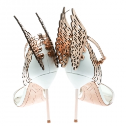 Pre Owned Sophia Webster Rose Gold/White Leather Evangeline Laser Cut Angel Wing Ankle Strap Sandals Size 40.5