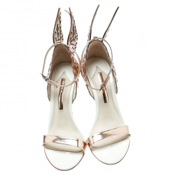 Pre Owned Sophia Webster Rose Gold/White Leather Evangeline Laser Cut Angel Wing Ankle Strap Sandals Size 40.5