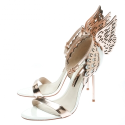 Pre Owned Sophia Webster Rose Gold/White Leather Evangeline Laser Cut Angel Wing Ankle Strap Sandals Size 40.5