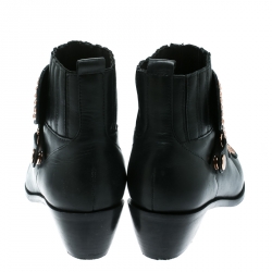 Pre Owned Sophia Webster Black Leather Karina Butterfly Studded Ankle Boots Size 37.5
