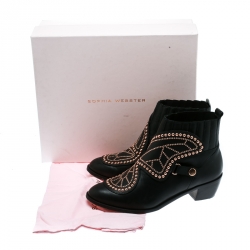 Pre Owned Sophia Webster Black Leather Karina Butterfly Studded Ankle Boots Size 37.5
