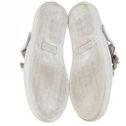 Pre Owned Sophia Webster White Leather Lilico Jessie Crystal Sneakers Size 40.5