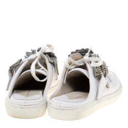 Pre Owned Sophia Webster White Leather Lilico Jessie Crystal Sneakers Size 40.5