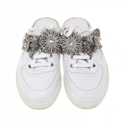 Pre Owned Sophia Webster White Leather Lilico Jessie Crystal Sneakers Size 40.5
