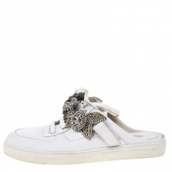 Pre Owned Sophia Webster White Leather Lilico Jessie Crystal Sneakers Size 40.5