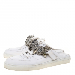 Pre Owned Sophia Webster White Leather Lilico Jessie Crystal Sneakers Size 40.5