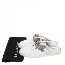Pre Owned Sophia Webster White Leather Lilico Jessie Crystal Sneakers Size 40.5
