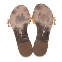 Pre Owned Sophia Webster Metallic Rose Gold Leather Lilico Floral Embellished Flat Slides Size 38