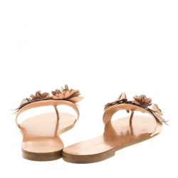Pre Owned Sophia Webster Metallic Rose Gold Leather Lilico Floral Embellished Flat Slides Size 38