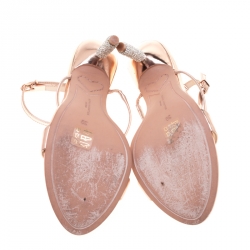 Pre Owned Sophia Webster Rose Gold Leather Rosalind Crystal Heel Ankle Strap Sandals Size 39