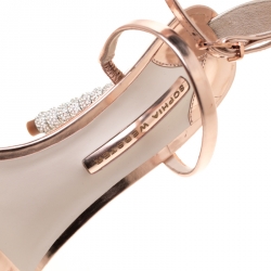 Pre Owned Sophia Webster Rose Gold Leather Rosalind Crystal Heel Ankle Strap Sandals Size 39