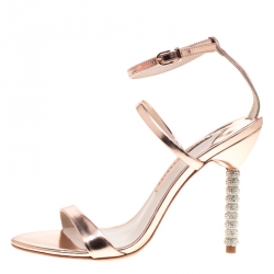 Sophia Webster Rose Gold Leather Rosalind Crystal Heel Ankle Strap