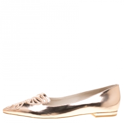 Pre Owned Sophia Webster Metallic Rose Gold Leather Bibi Butterfly Pointed Toe Ballet Flats Size 40