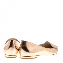 Pre Owned Sophia Webster Metallic Rose Gold Leather Bibi Butterfly Pointed Toe Ballet Flats Size 40