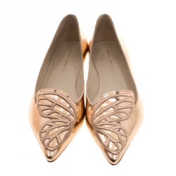 Pre Owned Sophia Webster Metallic Rose Gold Leather Bibi Butterfly Pointed Toe Ballet Flats Size 40