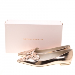 Pre Owned Sophia Webster Metallic Rose Gold Leather Bibi Butterfly Pointed Toe Ballet Flats Size 40