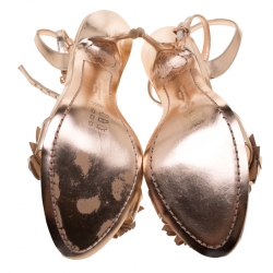 Pre Owned Sophia Webster Metallic Rose Gold Leather Lilico Floral Embellished Ankle Wrap Sandals Size 39.5