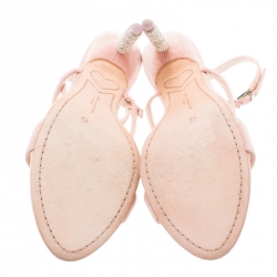 Pre Owned Sophia Webster Pink Velvet Rosalind Crystal Heel Ankle Strap Sandals Size 40