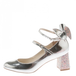 Pre Owned Sophia Webster Silver Leather Lilia Mary Jane Pumps Size 39