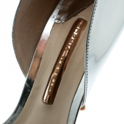 Sophia Webster Metallic Silver Leather Maya Crystal Embellished Bow Ankle Strap Sandals Size 39