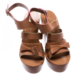 Sophia Webster Brown Leather Samara Strappy Wedge Platform Sandals Size 36