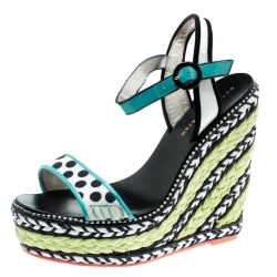 Sophia Webster Multicolor Polka Dot Canvas And Leather Lucita Espadrille Wedges Sandals Size 36.5