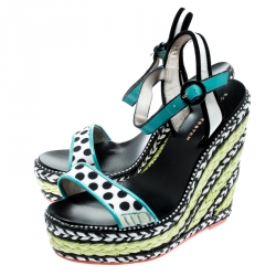 Sophia Webster Multicolor Polka Dot Canvas And Leather Lucita Espadrille Wedges Sandals Size 36.5
