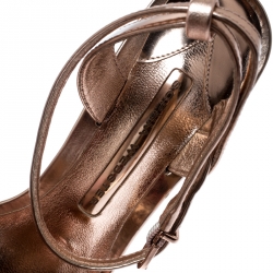 Pre Owned Sophia Webster Metallic Rose Gold Leather Lilico Floral Embellished Ankle Wrap Sandals Size 35.5