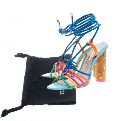Pre Owned Sophia Webster Multicolor Leather Cord Copacabana Cork Heel Ankle Wrap Sandals Size 37.5
