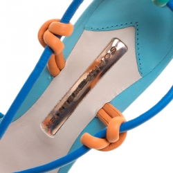 Pre Owned Sophia Webster Multicolor Leather Cord Copacabana Cork Heel Ankle Wrap Sandals Size 37.5