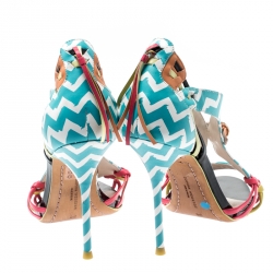 Sophia Webster Multicolor Zig Zag Print Leather Liberty Fringe Detail Sandals Size 36