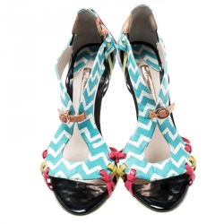 Sophia Webster Multicolor Zig Zag Print Leather Liberty Fringe Detail Sandals Size 36