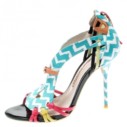 Sophia Webster Multicolor Zig Zag Print Leather Liberty Fringe Detail Sandals Size 36