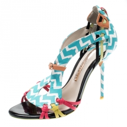 Sophia Webster Multicolor Zig Zag Print Leather Liberty Fringe Detail Sandals Size 36