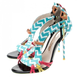 Sophia Webster Multicolor Zig Zag Print Leather Liberty Fringe Detail Sandals Size 36