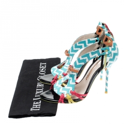 Sophia Webster Multicolor Zig Zag Print Leather Liberty Fringe Detail Sandals Size 36