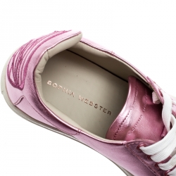 Pre Owned Sophia Webster Pink Metallic Leather Bibi Butterfly Low Top Sneakers Size 38.5