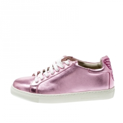Pre Owned Sophia Webster Pink Metallic Leather Bibi Butterfly Low Top Sneakers Size 38.5