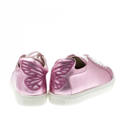 Pre Owned Sophia Webster Pink Metallic Leather Bibi Butterfly Low Top Sneakers Size 38.5