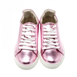Pre Owned Sophia Webster Pink Metallic Leather Bibi Butterfly Low Top Sneakers Size 38.5
