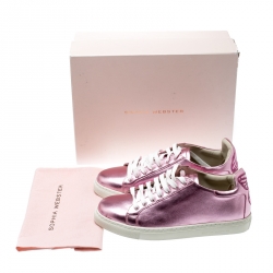 Pre Owned Sophia Webster Pink Metallic Leather Bibi Butterfly Low Top Sneakers Size 38.5