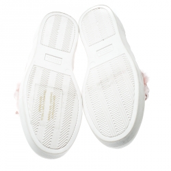 Pre Owned Sophia Webster Pink Leather And Faux Fur Bella Embellished Bow Slip On Sneakers Size 41