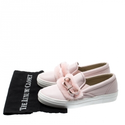 Pre Owned Sophia Webster Pink Leather And Faux Fur Bella Embellished Bow Slip On Sneakers Size 41