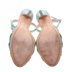 Pre Owned Sophia Webster Multicolor Patent Leather Flamingo Peep Toe T Strap Sandals Size 38