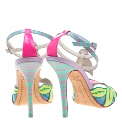 Pre Owned Sophia Webster Multicolor Patent Leather Flamingo Peep Toe T Strap Sandals Size 38