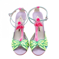 Pre Owned Sophia Webster Multicolor Patent Leather Flamingo Peep Toe T Strap Sandals Size 38