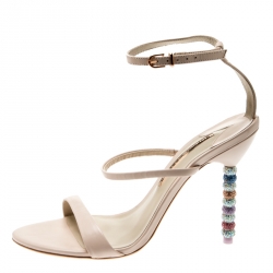 Pre Owned Sophia Webster Beige Leather Rosalind Crystal Heel Ankle Strap Open Toe Sandals Size 40