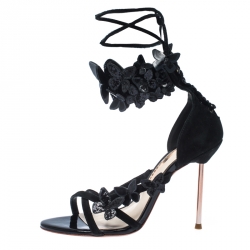 Sophia Webster Black Suede And Patent Leather Butterfly Ankle Wrap Sandals Size 36