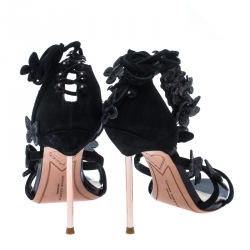 Sophia Webster Black Suede And Patent Leather Butterfly Ankle Wrap Sandals Size 36